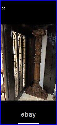 18th Century Ornate Carved Wood Indian Architectural Pillars, Pair