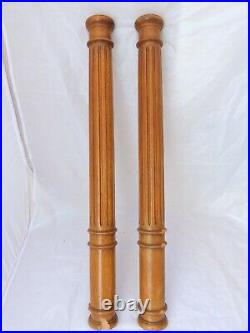 19TH French Antique Pair Turned Carved Walnut Wood Pillar Column 26.4 Accidents