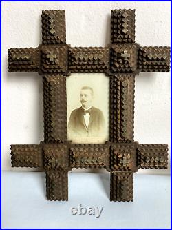 19th Antique Pair Carved Wood Tramp Art Photo Picture Portrait Wall Frame 10