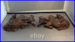 19th pair of Chinese Hongmu Wood Carved Water Buffalo And Boy
