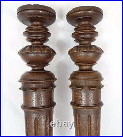 21 French Antique Pair Carved Wood Trim Posts Pillars Columns Oak Gothic