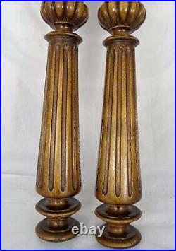 23.6 French Antique Pair Carved Wood Trim Posts Pillars Columns Walnut