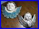2 Wooden Hand Carved PUTTI ANGEL CHERUB TWO LOT Face MIX Wings Folk Art Plaques