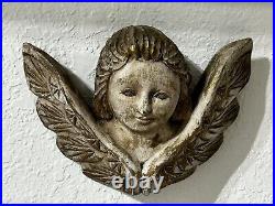 2 Wooden Hand Carved PUTTI ANGEL CHERUB TWO LOT Face MIX Wings Folk Art Plaques