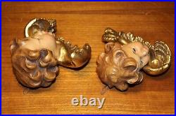 4.4 Pair Anri Wood Hand Carved Angel Putto Cherbu Head Italy Statue Wall Figure