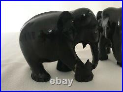60s-70s Vintage Ceylon Ebony Elephants Pair Statue Hand Carved Décor from Ceylon