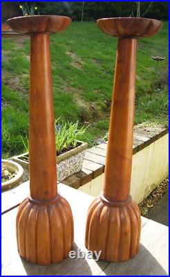 A Large Pair Of Carved Wooden Church Pricket Candlesticks