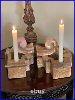 A Pair Of1 9th C Gilded French Salvaged Fragments Of Carved Wood Candle Holder