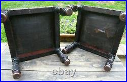 A Pair Of Carved Wood & Faux Leather Country House Foot Stools
