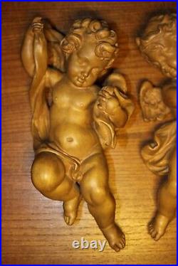 Anri Pair 11 Wood Hand Carved Carving Angel Putto Cherbu Italy Statue Figure