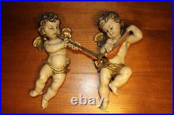 Antique 12 Pair Hand Carved Wood Flying Angel Cherub Putto Wall Figure Statue