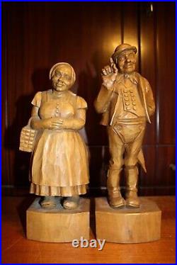 Antique 13 Pair Wood Hand Carved Black Forest Bavarian Couple Statue Figures
