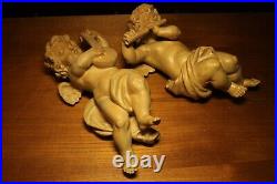 Antique 14 Pair Wood Hand Carved Flying Angel Cherub Putto Wall Figure Statue
