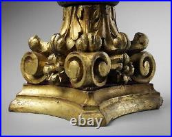 Antique 19th century pair carved gilt wood Corinthian capital candlestick holder