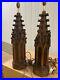 Antique 19thc. Carved wood gothic lamps, pair