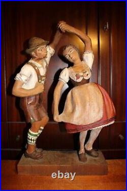 Antique 20 Pair Wood Hand Carved Black Forest Dancing Bavarian Couple Statue