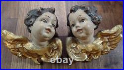 Antique 4 Pair Hand Carved Wood Wall Angel Putto Cherub Heads Figures Germany