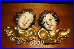 Antique 9 Pair Of Wood Hand Carved Wall Angel Putto Cherub Heads Statue Figure