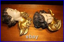 Antique 9 Pair Of Wood Hand Carved Wall Angel Putto Cherub Heads Statue Figure