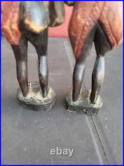 Antique African Couple Tribe Figurine Carved Wooden Statue Vintage Handmade X2