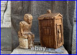 Antique Folk Art Carving Wood Outhouse Pair Circa 1938 AAFA Americana toilet