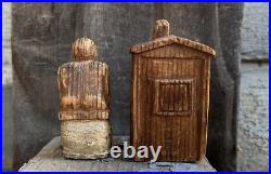 Antique Folk Art Carving Wood Outhouse Pair Circa 1938 AAFA Americana toilet