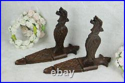 Antique French PAIR wood carved castle gothic dragon gargoyle Wall lights sconce