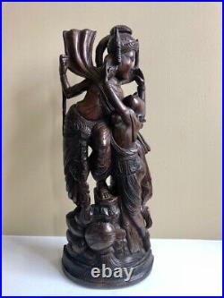 Antique Indian Wood Carving Sculpture of a Loving Couple, Deity, Shiva, large