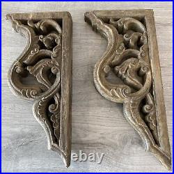 Antique Pair 19th 18th Century Carved Wood wall shelf, ornate brackets