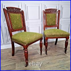 Antique Pair 2 Decorative Carved & Turned Victorian Bedroom Dining Chairs
