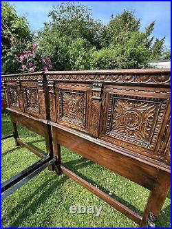Antique Pair Carved Ornate Oak Single Beds Cottage Stately Home Cosy Style