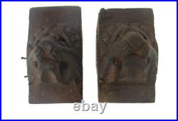 Antique Pair Corbels Hand Carved Wood Architectural reclaimed LIon Heads Trim