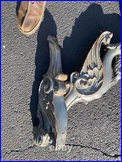 Antique Pair Of Wood Carved Winged Griffin Ornament Salvage Gothic Parts Project