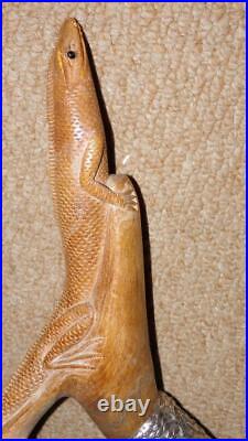 Antique Pair of Carved Lizard Walking Sticks Repousse Burmese Silver Collars