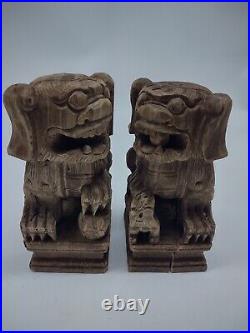 Antique Qing Dynasty's Chinese Wood Carved Foo Dogs a Pair