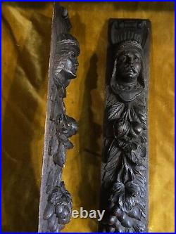 Antique Renaissance Wooden Carved Pair Panels Knight Wall Decor 19th Century