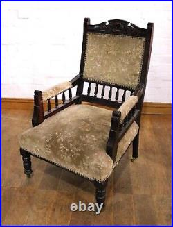 Antique Victorian carved pair of fireside salon chairs