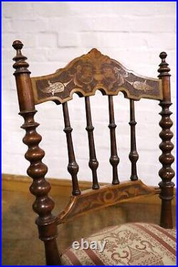 Antique vintage pair of carved and bobbin turned occasional hall chairs