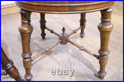 Antique vintage pair of carved and bobbin turned occasional hall chairs