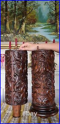 Artisan Heavily Carved Antique Corbel / Pillar /Column Pair