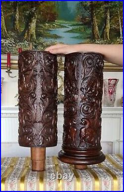 Artisan Heavily Carved Antique Corbel / Pillar /Column Pair