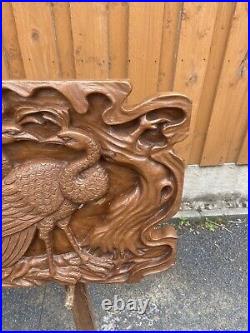 Beautiful Hand Carved Wooden Plaque Of A Pair Of Loving Peacocks