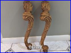 Beautiful Pair Antique Vintage Carved Wood Figural Table Legs 20 inches