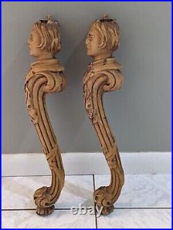 Beautiful Pair Antique Vintage Carved Wood Figural Table Legs 20 inches