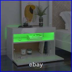 Bedside Cabinets Bedroom LED Light Table Nightstand Wood Cupboard Unit Drawer