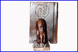 Bookends Vintage African Hand carved Tribal Sese Wood Pair Wooden Book Support