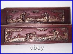 Chinese carved and lacquered architectural panels Kung Fu Pair