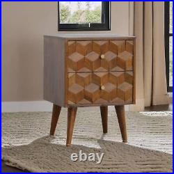 Cube Carved Design Bedside Cabinet in a Chestnut Finish