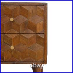 Cube Carved Design Bedside Cabinet in a Chestnut Finish