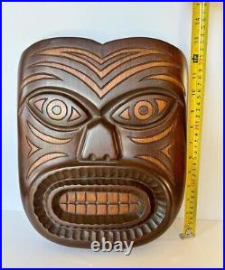 Exceptional MIDCENTURY Pair Hand Carved Maori New Zealand Wood Wall Tiki Art